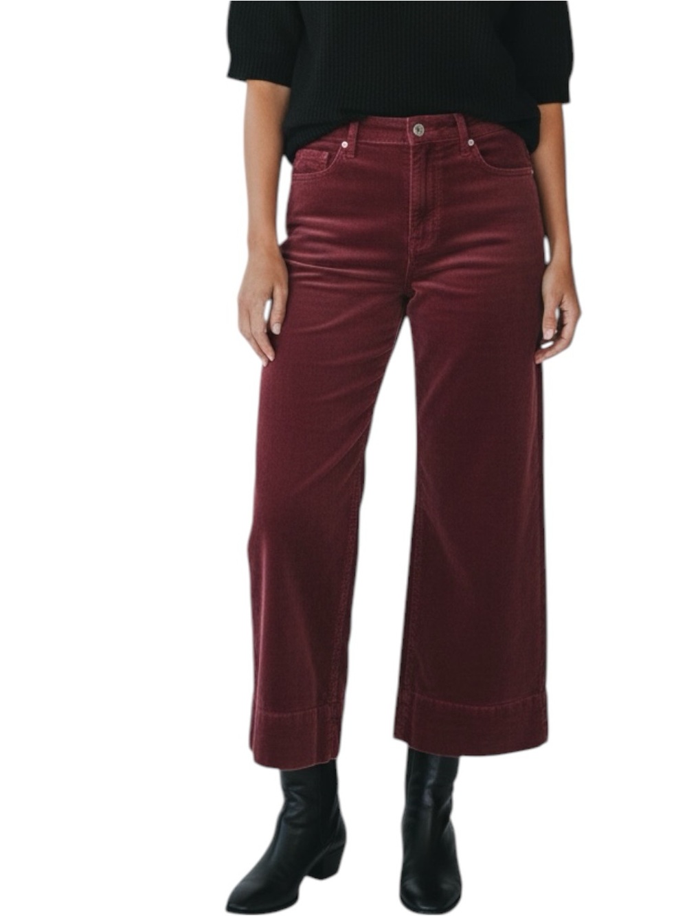 RISEN JEANS NWT High Rise Crop Wide Corduroy Pants in Wine Waist 11/30 -- NWT